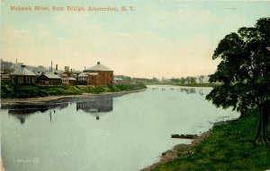 c1910 Postcard; Amsterdam NY, Mohawk River Waterfront from Bridge, Montgomery Co