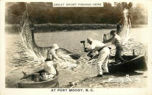 1940s RPPC Exaggeration, Great Sport Fishing at Port Moody BC Canada Huge Fish