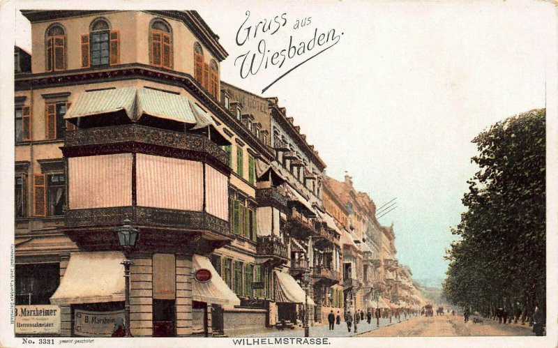 Wilhelmstrasse Scene, Greetings from Wiesbaden, Germany, 1907 Postcard, Unused 