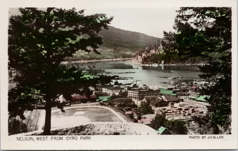 Nelson BC west from Gyro Park Swifts AM Green J. Hallen Real Photo Postcard F65