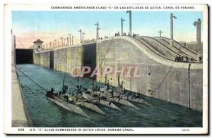 Postcard Old Boat US Submarine C Class Submarines Gatun Locks in Panama Canal