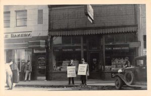 Fairbanks Alaska Co-Op Drug Store with Pickets Protest Real Photo PC AA47298