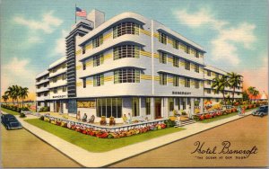 Linen Postcard The Bancroft Hotel Collins Avenue 15th St in Miami Beach, Florida 