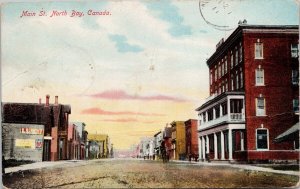 Main Street North Bay Ontario ON c1911 Duplex Cancel Postcard E82 *as is