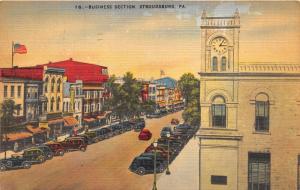 Stroudsburg Pennsylvania~Business Section~Street Scene~Clock Tower~1946 Linen Pc