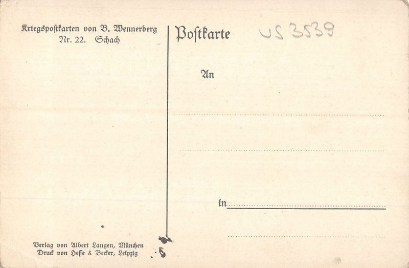 US3539 Kriegspostkarten von B. Wennerberg Schach, Patient playing Chess