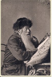 JUDAICA, Jewish Man Reading, Poland, 1870-80, Fur Hat, Studying Torah, REPRO