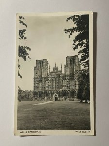 POSTED 1956 REAL PHOTO POSTCARD - WEST FRONT WELLS CATHEDRAL (KK2261)