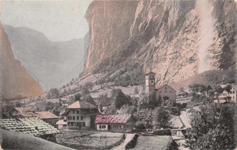 LAUTERBRUNNER & STRAUBACH FALLS BERNESE OBERLAND SWITZERLAND POSTCARD 1910s