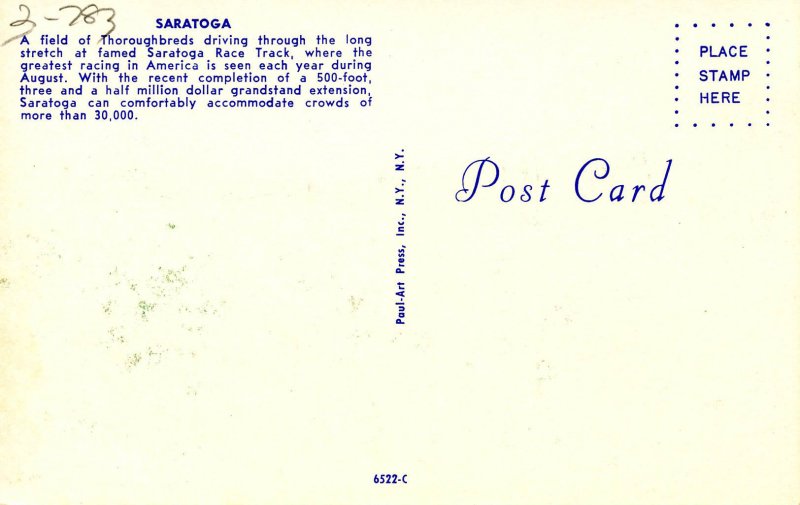 NY - Saratoga Springs. Saratoga Race Track, Horse Racing