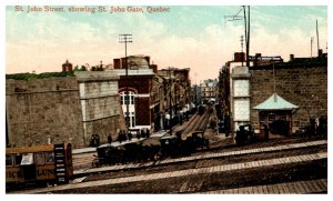 Quebec St.John street showing St.John Gate , trolley