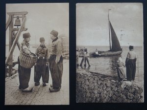 Netherlands Fishing Theme 2 x VOLENDAM FISHERMEN c1905 Postcard by F.B. Den Boer