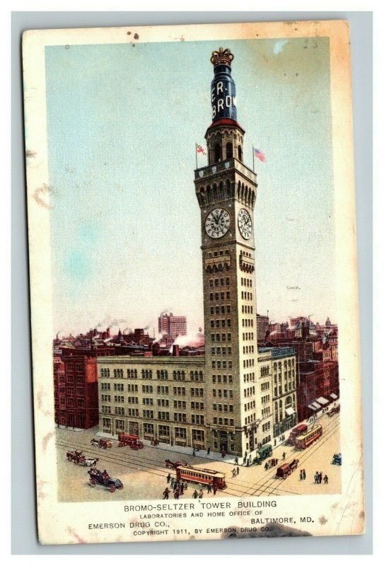 Vintage 1911 Postcard Bromo-Seltzer Tower Building Baltimore Maryland