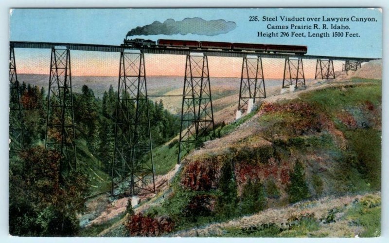 CAMAS PRAIRIE RAILROAD, ID ~ Train LAWYERS CANYON Steel Viaduct c1910s Postcard