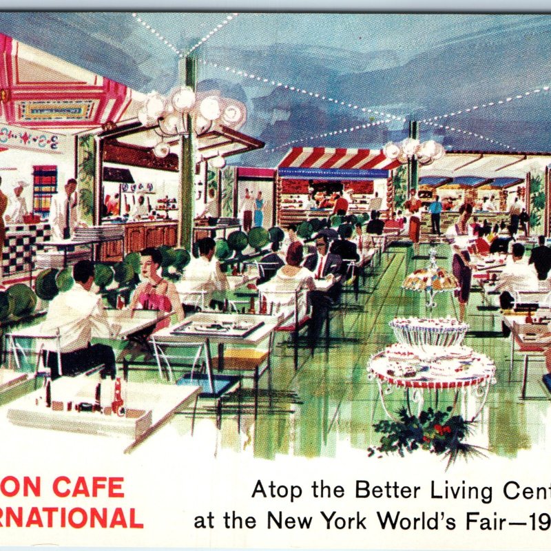 c1960s New York World's Fair Postcard Hilton Cafe International Restaurant A381