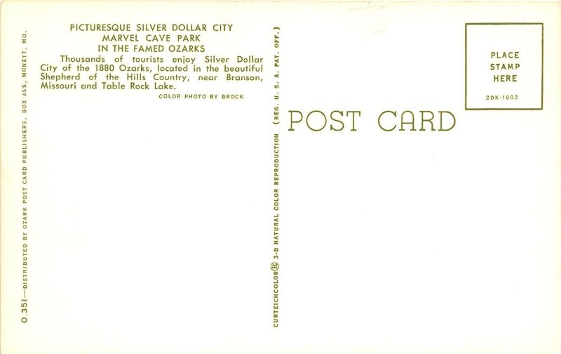 Branson Missouri 1960s Postcard Silver Dollar City Marvel Cave Park