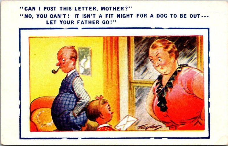 Bamforth Humour Young Girl With Letter Can I Post This Letter Mother