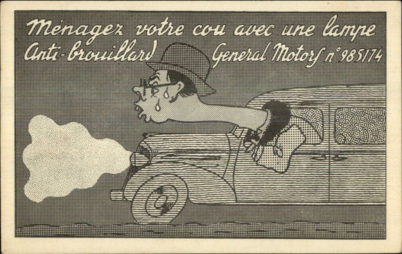 Auto Car Head Lamps GM General Motors Anvers - Belgian Comic Postcard