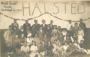 1912 Halstead Hard Time Party Group photo RPPC real photo postcard 3905