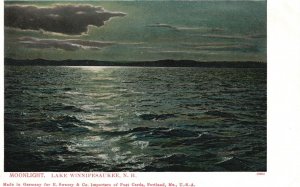 Vintage Postcard Moonlight Night View Lake Winnipesaukee New Hampshire N.H.