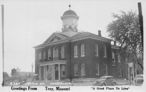 J78/ Troy Missouri RPPC Postcard c1940s Greetings Court House Lincoln 208