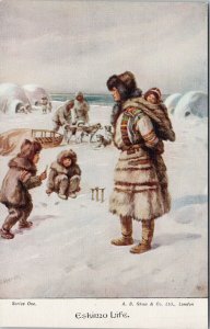 Eskimo Life Series One Woman Children Dogs Igloo Unused ES Hardy Postcard E75