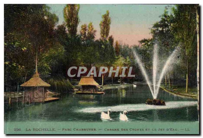 La Rochelle Old Postcard Hut Park Charruyer swans and jet & # 39eau