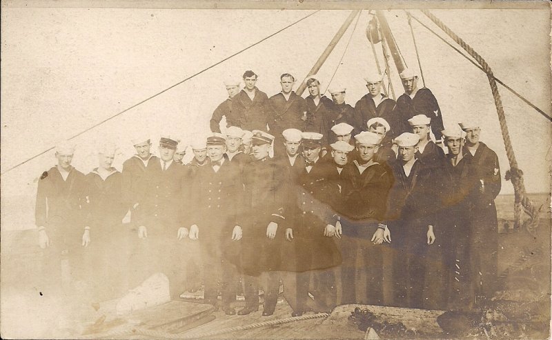 RPPC WWI Royal Navy, Sailors & Officers on Deck, British, UK, Uniforms, Ship