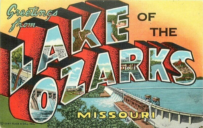 Lake of Ozarks Missouri large letters multi  Corwin Teich 1940s Postcard 21-6001