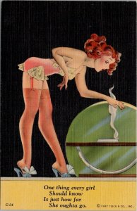 Sexy Woman Pin Up Lingerie Smoking How Far to Go Modern Girls Linen Postcard Y20