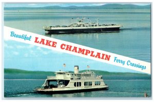 Lake Champlain Ferry Crossing MV Valcour And MV Adirondack Banner NY Postcard