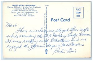 c1960's Sunset Motel Restaurant Albermarle North Carolina NC Multiview Postcard