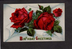 Birthday Greetings Postcard Red Roses Flowers