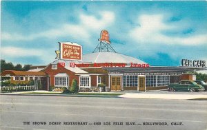 7 Linen Postcards, Hollywood, California, Brown Derby-Bit of Sweden-Gourmet