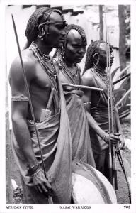 #903. African types. Masai Warriors Real Photo Postcard