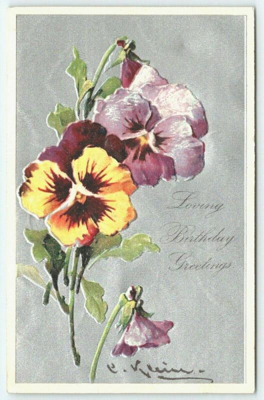 Catherine Klein~PFB Yellow & Purple Pansies~Flowers on Silver Texture Back~#7348 