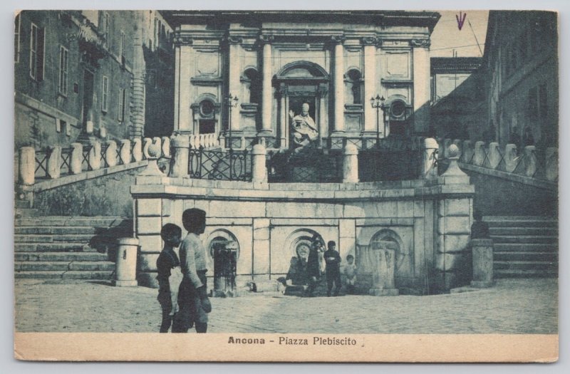 Postcard Ancona Italy Piazza Plebiscito Steps Statues 1910s DB View