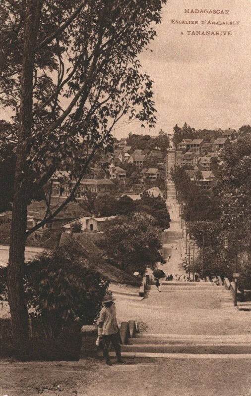 Madagascar Escalier D'Analakely Antananarivo Vintage Postcard 03.85 