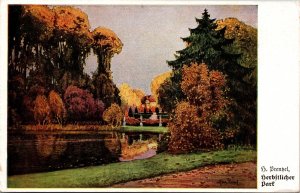 Herbstlicher Park H Prenzel, R Voigtlander Derlag Leipzig Postcard