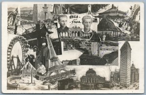 PHOTOMONTAGE EUROPEAN VIEWS 1936 VINTAGE REAL PHOTO POSTCARD RPPC