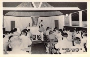 WW2 Era, Real Photo RPPC Church Services in New Guinea, Pacific,  Old Postcard