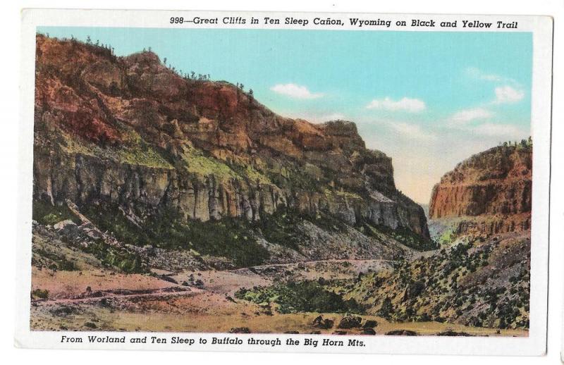 WY Ten Sleep Canon Cliffs Big Horn Mountains Vtg Postcard