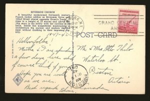 USA Postmark 1942 New York NY Riverside Church and Grants Tomb Linen Postcard