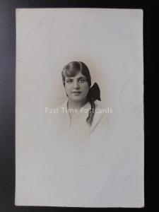 Studio Portrait: Lady with Ponytale & Bow - Old RP Postcard