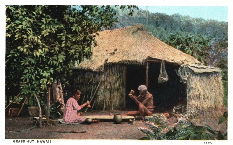 Grass House Native Frame Houses Poi Bread Making Honolulu Hawaii HI Postcard