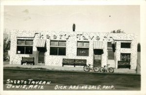 Postcard RPPC 1946 Arizona Bowie Skeet's Tavern Cafe bicycles AZ24-2243