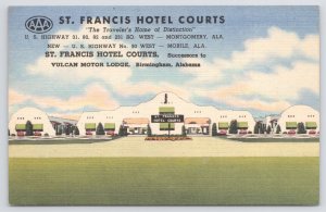 Linen~Panorama St Francis Hotel Courts Birmingham Alabama~Vintage Postcard