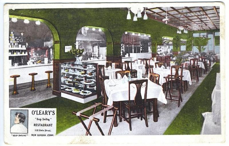 New London CT O'Leary's Restaurant Early Interior View Postcard