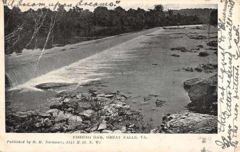 Great Falls Virginia Fishing Dam Waterfront Antique Postcard K670674