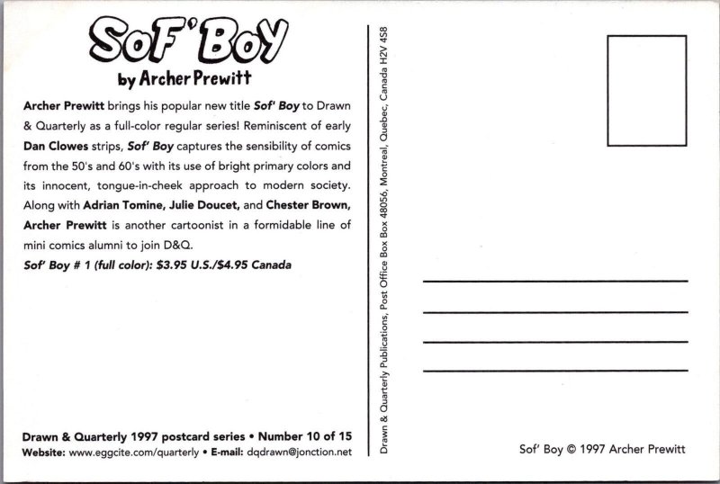 Postcard Son' Boy Ar Drawn & Quarterly Series 10 of 15